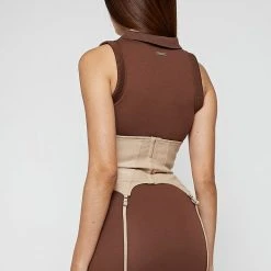 Woman Dresses Polo Dress With Suspender Corset - Brown/Beige