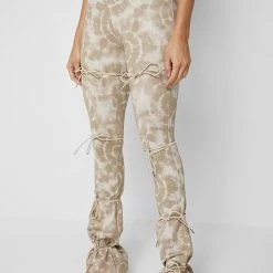 Woman Leggings Printed Tie Up Leggings - Beige