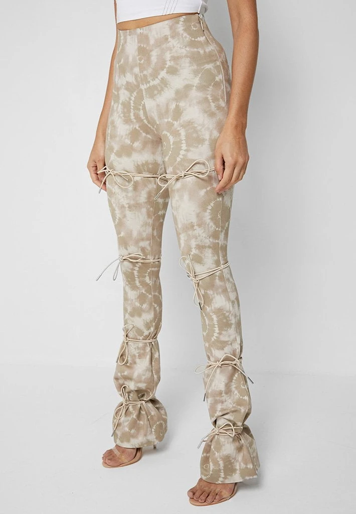 Woman Leggings Printed Tie Up Leggings - Beige