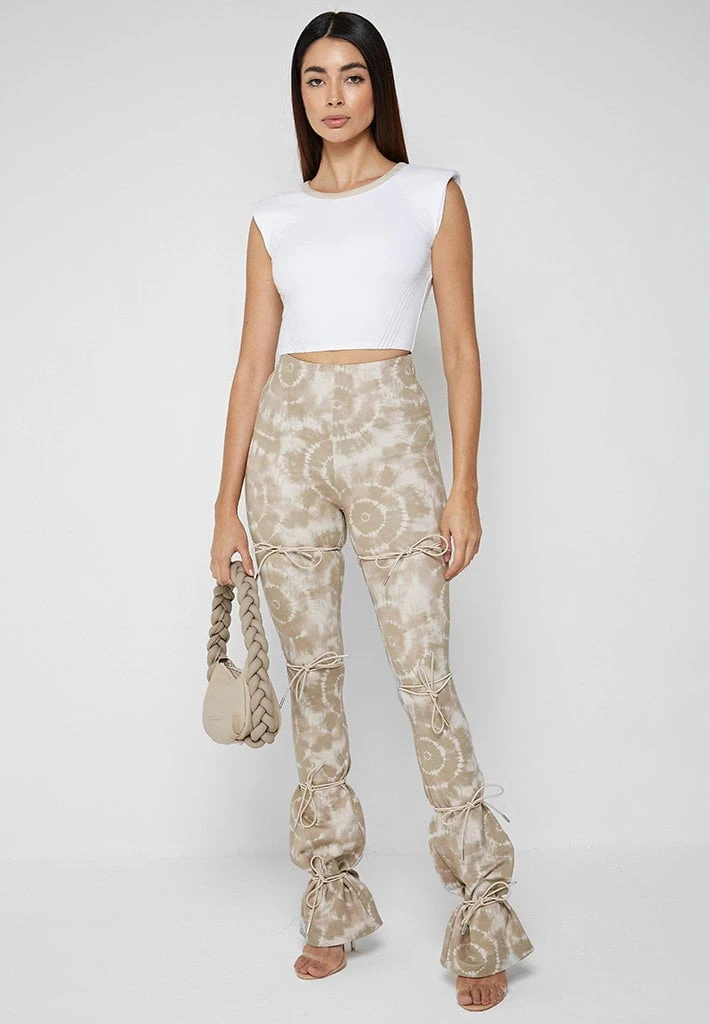 Woman Leggings Printed Tie Up Leggings - Beige