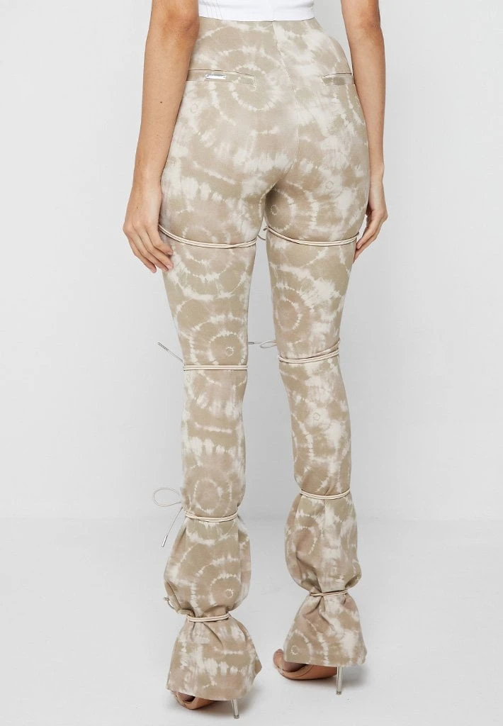 Woman Leggings Printed Tie Up Leggings - Beige