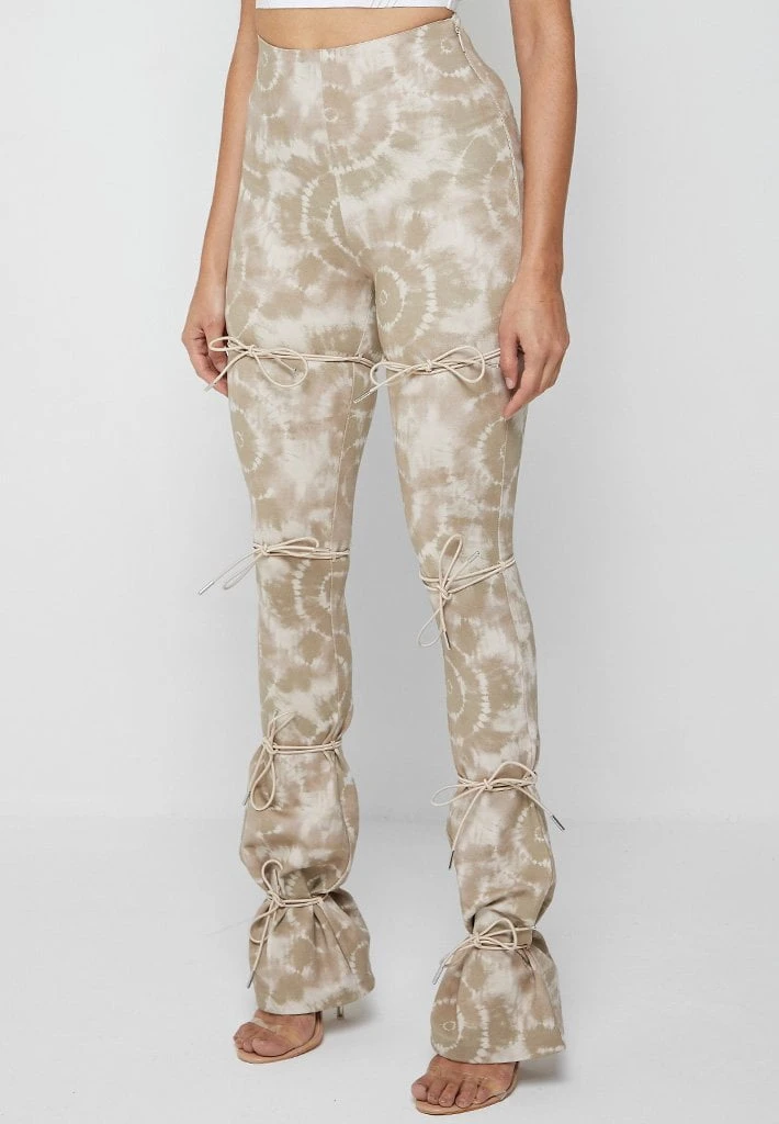 Woman Leggings Printed Tie Up Leggings - Beige