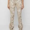 Woman Leggings Printed Tie Up Leggings - Beige