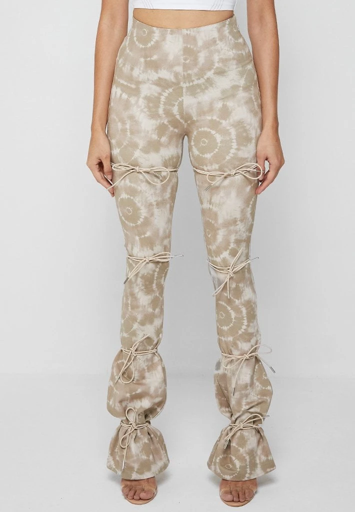 Woman Leggings Printed Tie Up Leggings - Beige