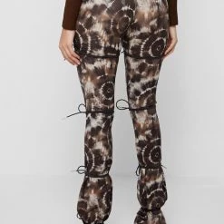 Woman Leggings Printed Tie Up Leggings - Dark Brown