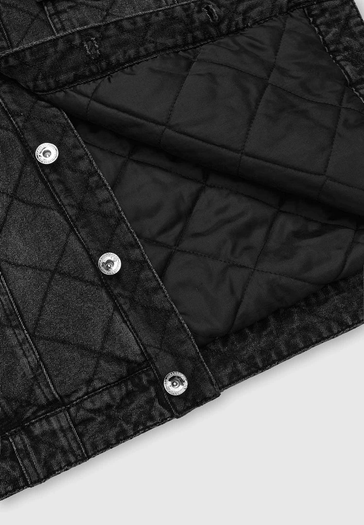 Woman Jackets Quilted Denim Jacket - Washed Black