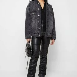 Woman Jackets Quilted Denim Jacket - Washed Black
