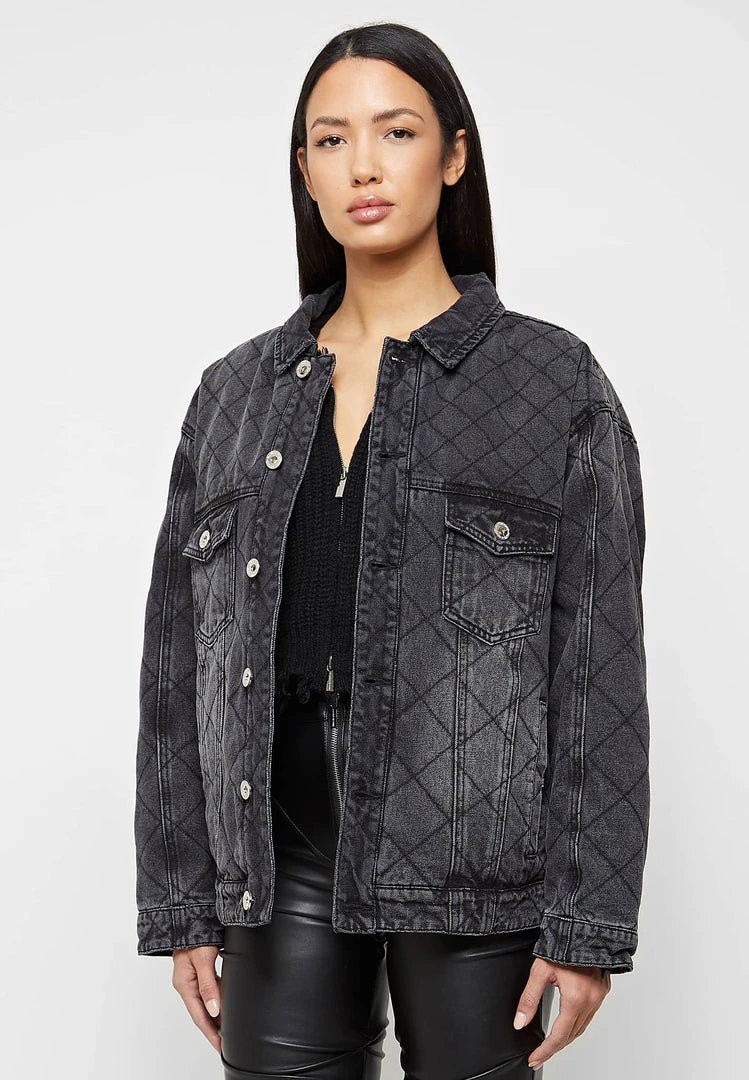 Woman Jackets Quilted Denim Jacket - Washed Black