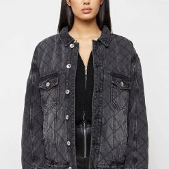 Woman Jackets Quilted Denim Jacket - Washed Black