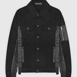 Man Jackets Ruched Satin Denim Jacket - Black