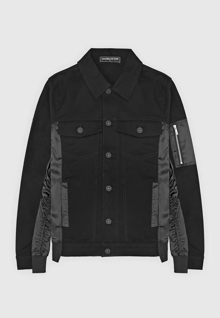 Man Jackets Ruched Satin Denim Jacket - Black