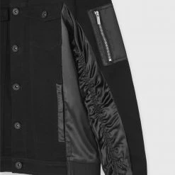Man Jackets Ruched Satin Denim Jacket - Black