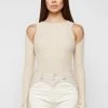 Woman Tops Racer Neck Ribbed Bodysuit - Beige