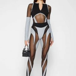 Woman Tops BODYSUITS Reflective High Leg Effect Bodysuit - Black