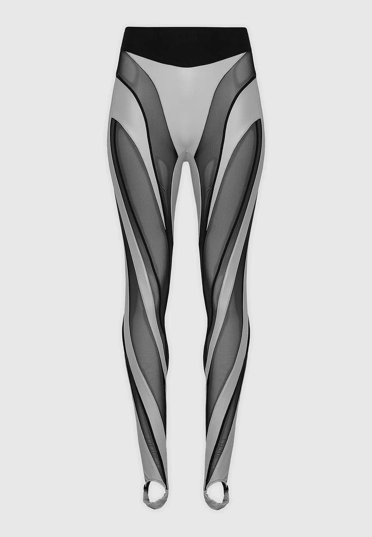 Woman Leggings Reflective Spiral Mesh Leggings - Black