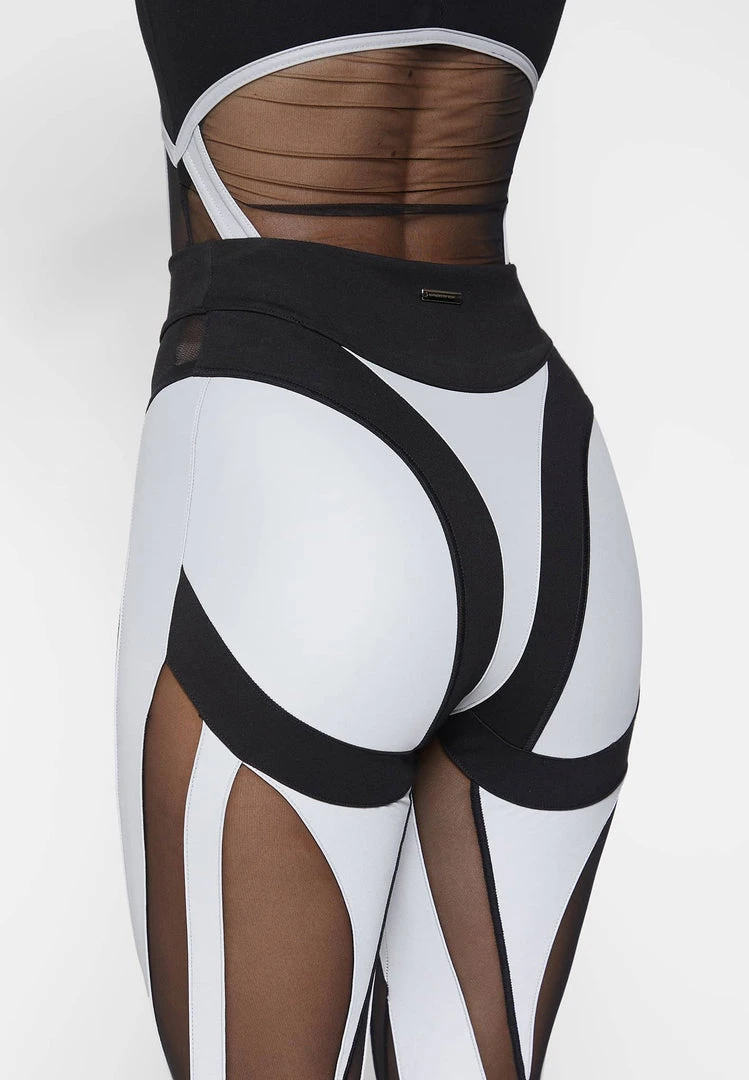 Woman Leggings Reflective Spiral Mesh Leggings - Black