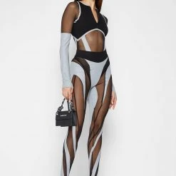 Woman Leggings Reflective Spiral Mesh Leggings - Black