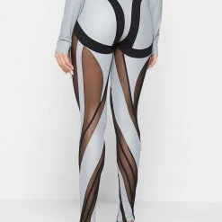 Woman Leggings Reflective Spiral Mesh Leggings - Black