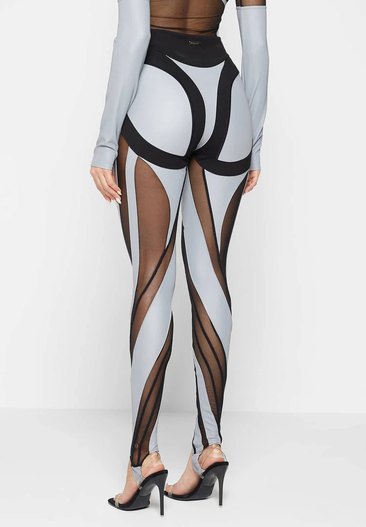 Woman Leggings Reflective Spiral Mesh Leggings - Black