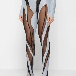 Woman Leggings Reflective Spiral Mesh Leggings - Black