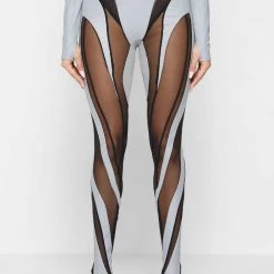 Woman Leggings Reflective Spiral Mesh Leggings - Black