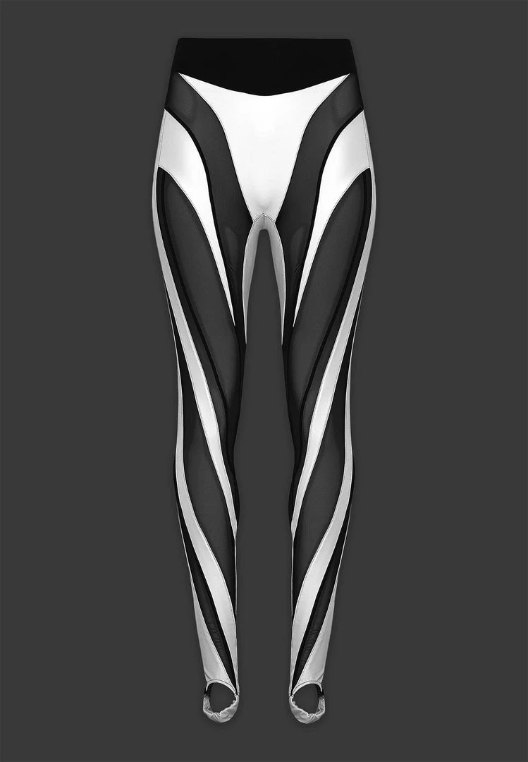 Woman Leggings Reflective Spiral Mesh Leggings - Black