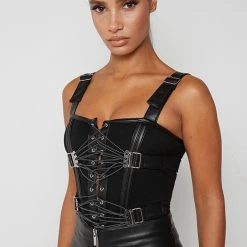 Woman Tops BODYSUITS Reflective Bungee Corset Bodysuit - Black