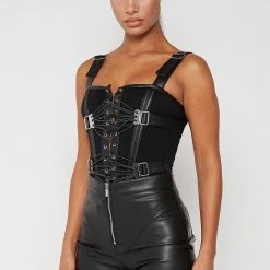 Woman Tops BODYSUITS Reflective Bungee Corset Bodysuit - Black