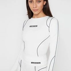 Woman Tops Reflective Piped Bodysuit - White