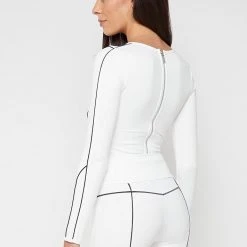Woman Tops Reflective Piped Bodysuit - White