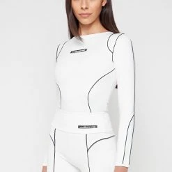 Woman Tops Reflective Piped Bodysuit - White