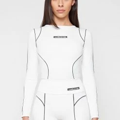 Woman Tops Reflective Piped Bodysuit - White