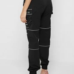 Woman Trousers CARGO PANTS & JOGGERS Reflective Piped Cargo Pants - Black