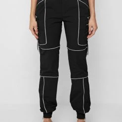 Woman Trousers CARGO PANTS & JOGGERS Reflective Piped Cargo Pants - Black
