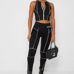 Woman Tops Reflective Piped Crop Top - Black TOPS & T SHIRTS