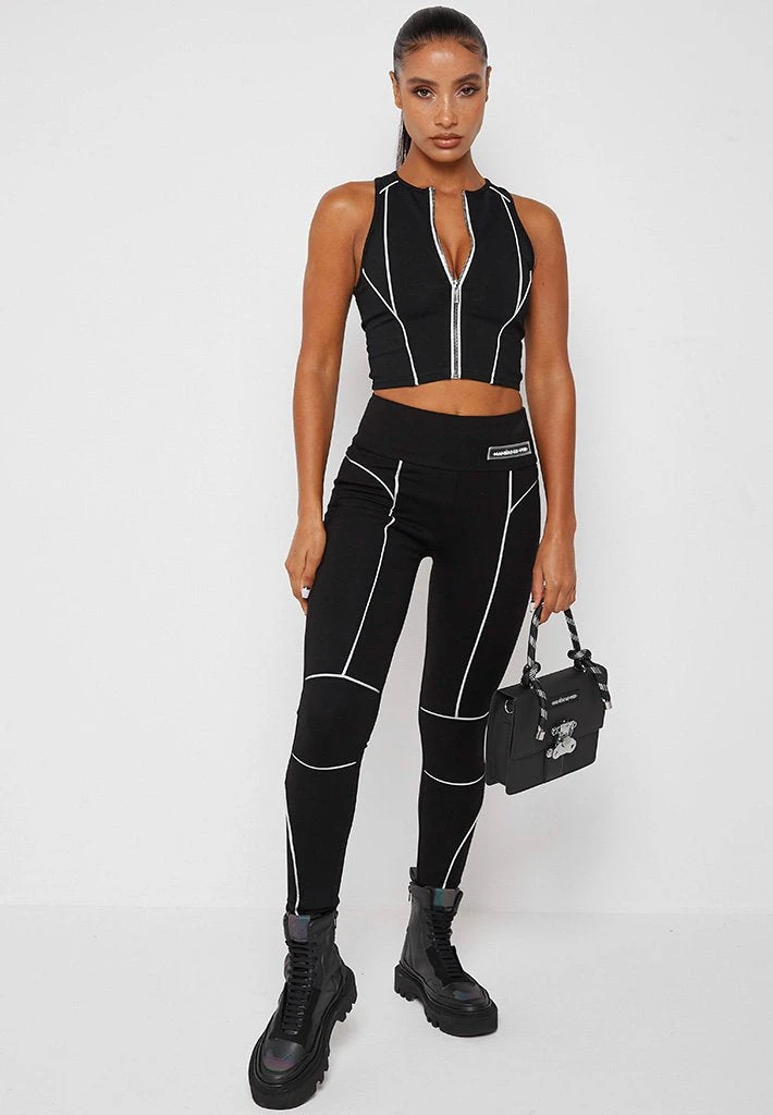 Woman Tops Reflective Piped Crop Top - Black TOPS & T SHIRTS
