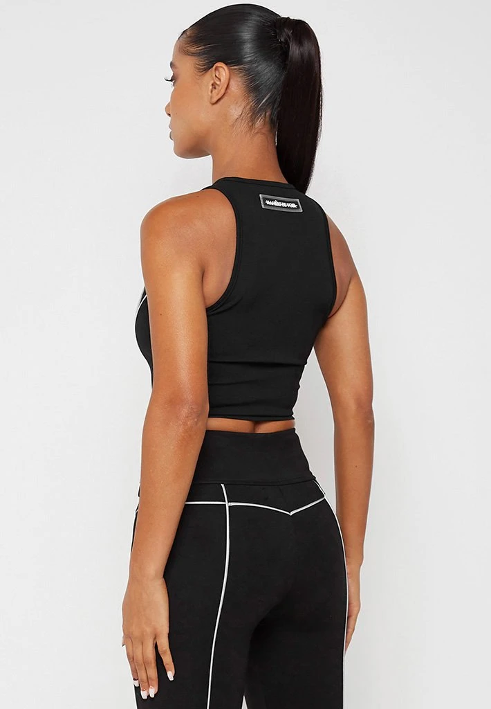 Woman Tops Reflective Piped Crop Top - Black TOPS & T SHIRTS