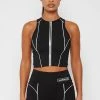 Woman Tops Reflective Piped Crop Top - Black TOPS & T SHIRTS