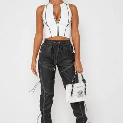 Woman Tops TOPS & T SHIRTS Reflective Piped Crop Top - White