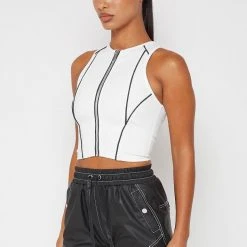 Woman Tops TOPS & T SHIRTS Reflective Piped Crop Top - White