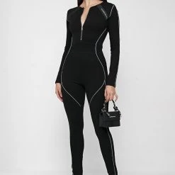 Woman Jumpsuits JUMPSUITS & PLAYSUITS Reflective Piped Jumpsuit - Black