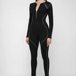 Woman Jumpsuits JUMPSUITS & PLAYSUITS Reflective Piped Jumpsuit - Black