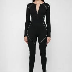 Woman Jumpsuits JUMPSUITS & PLAYSUITS Reflective Piped Jumpsuit - Black