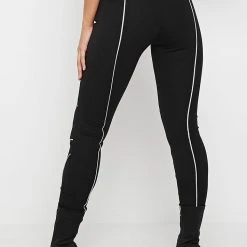 Woman Leggings Reflective Piped Leggings - Black