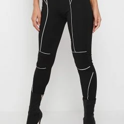Woman Leggings Reflective Piped Leggings - Black