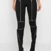 Woman Leggings Reflective Piped Leggings - Black