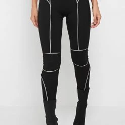 Woman Leggings Reflective Piped Leggings - Black