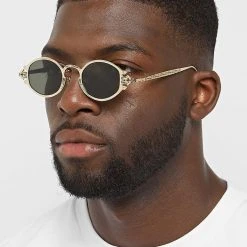 Accessories Retro Oval Sunglasses - Gold/Green