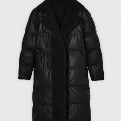 Woman Coats Reversible Borg Longline Puffer Coat - Black