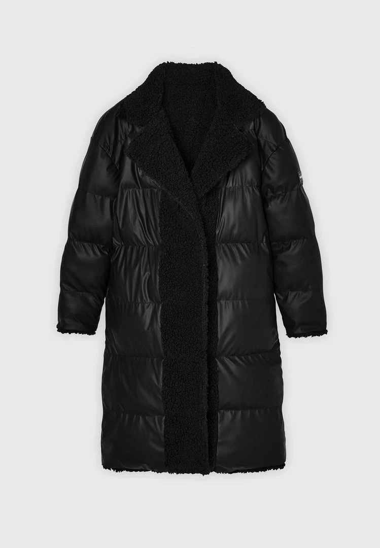 Woman Coats Reversible Borg Longline Puffer Coat - Black